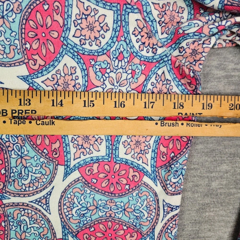Talbots Petite Pink Blue Paisley Medallion Cotton Tencel Knit Sweater MP